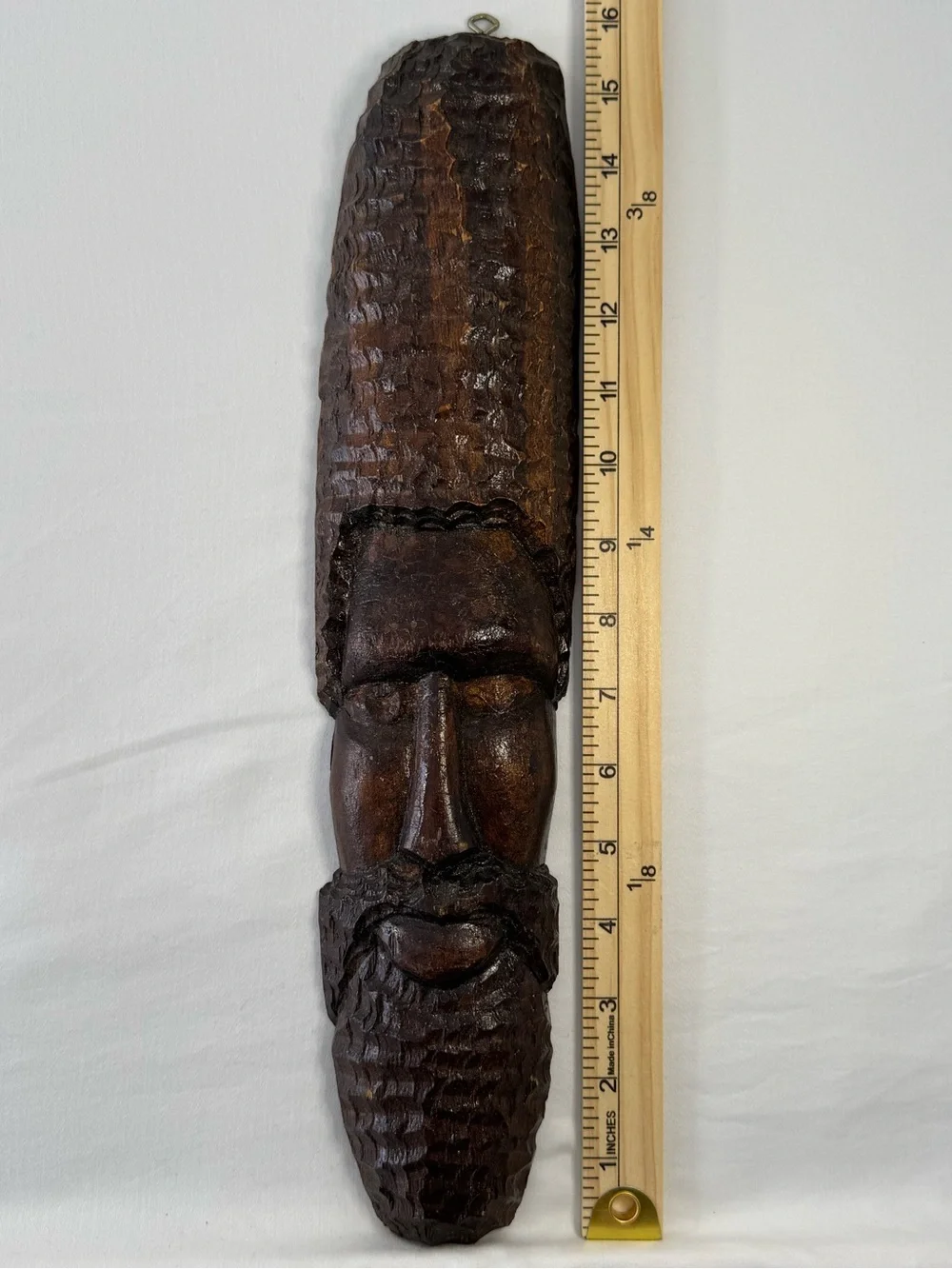 Vintage Hand Carved Wood Face Mask Folk Art African Caribbean Man Wall Hanging